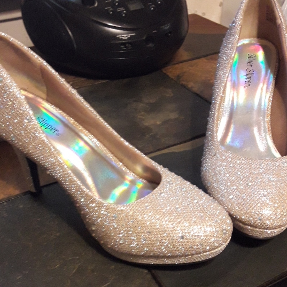 Gold sequin shoes